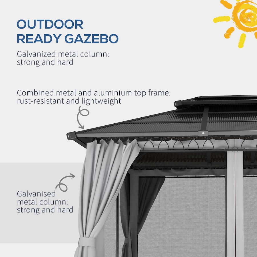Image 988185_ALTMORE5.jpg, Product 988-185 / Price $849.99, Outsunny 10' x 12' Double Roof Hardtop Gazebo with Nettings Curtains Grey from Outsunny on TSC.ca's Home & Garden department