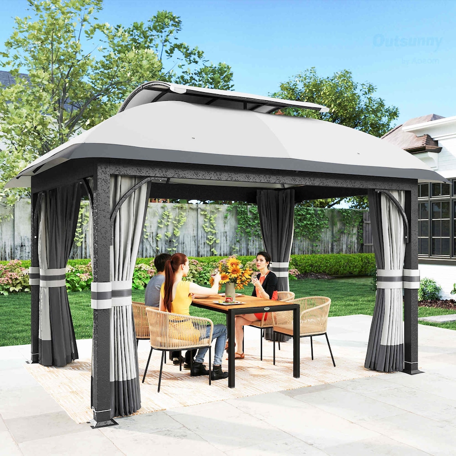 Image 988193_ALTMORE1.jpg, Product 988-193 / Price $529.99, Outsunny 11' x 13' Double Roof Gazebo with Netting & Curtains, Light Grey from Outsunny on TSC.ca's Home & Garden department