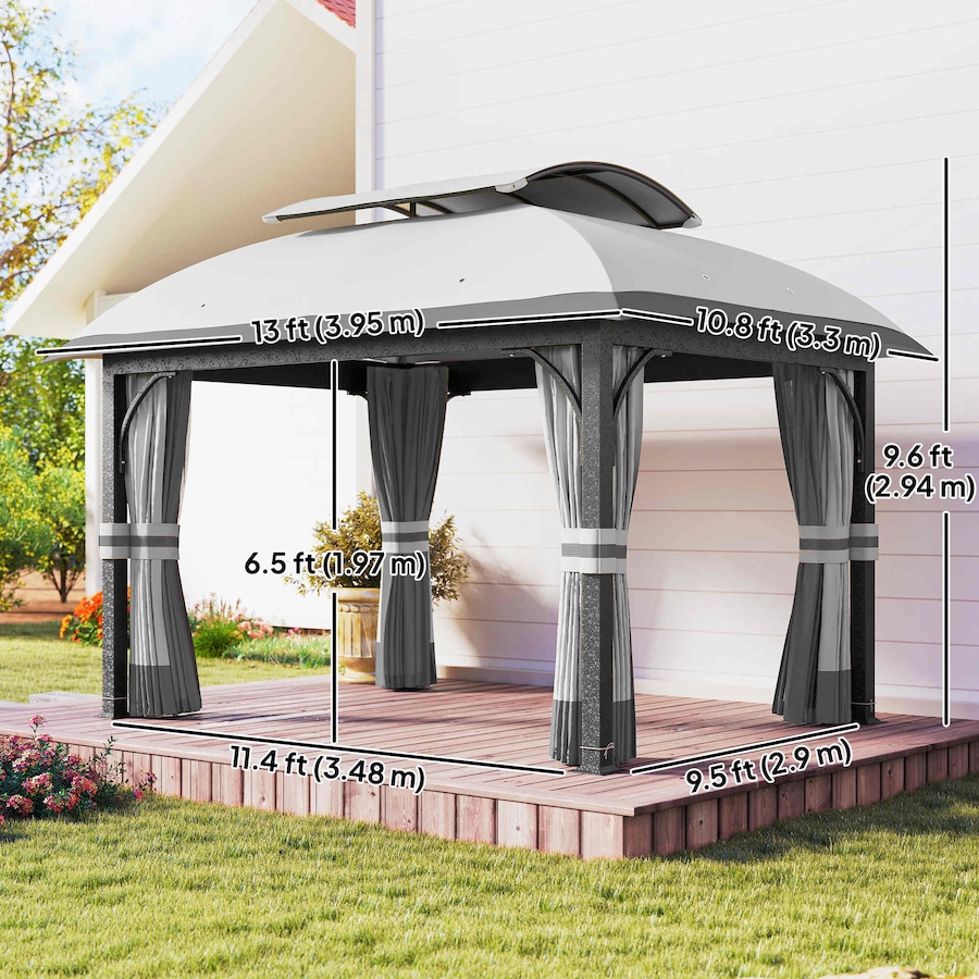 Image 988193_ALTMORE2.jpg, Product 988-193 / Price $529.99, Outsunny 11' x 13' Double Roof Gazebo with Netting & Curtains, Light Grey from Outsunny on TSC.ca's Home & Garden department