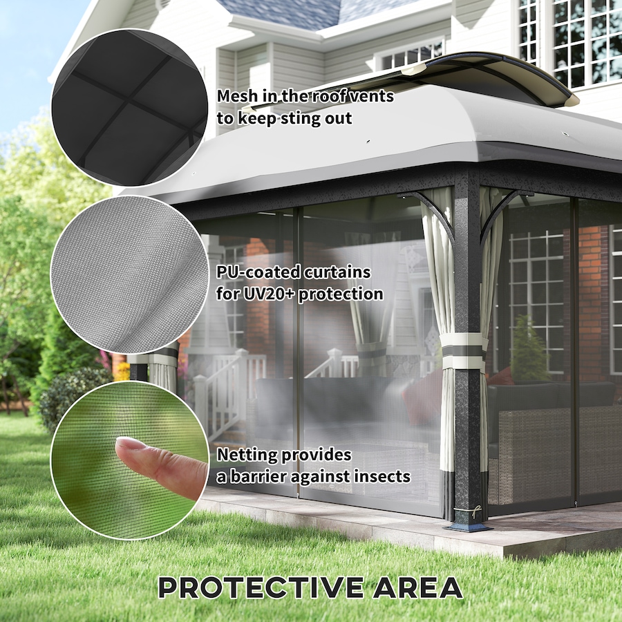 Image 988193_ALTMORE4.jpg, Product 988-193 / Price $529.99, Outsunny 11' x 13' Double Roof Gazebo with Netting & Curtains, Light Grey from Outsunny on TSC.ca's Home & Garden department