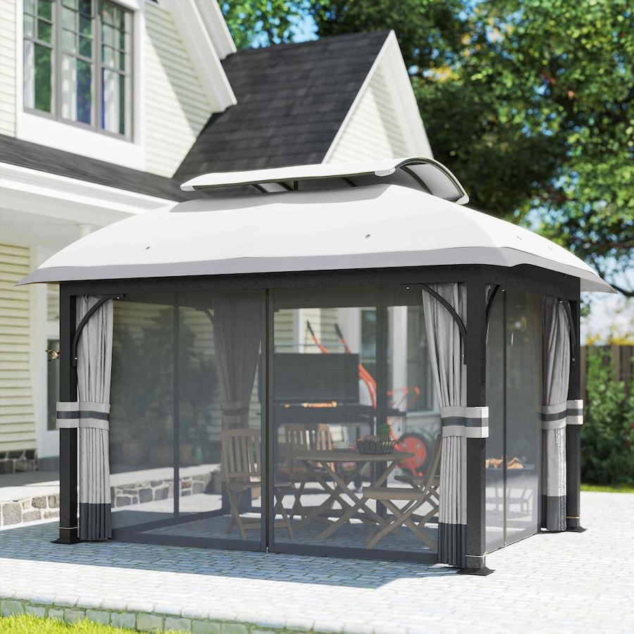 Image 988193_ALTMORE7.jpg, Product 988-193 / Price $529.99, Outsunny 11' x 13' Double Roof Gazebo with Netting & Curtains, Light Grey from Outsunny on TSC.ca's Home & Garden department