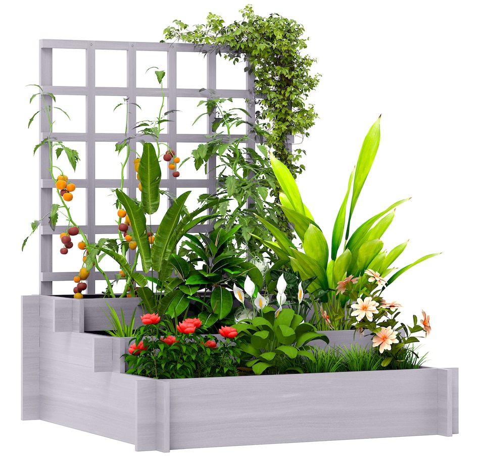 Image 988206.jpg, Product 988-206 / Price $94.99, Outsunny 3 Tier Raised Garden Bed with Trellis for Climbing Plants Grey from Outsunny on TSC.ca's Home & Garden department