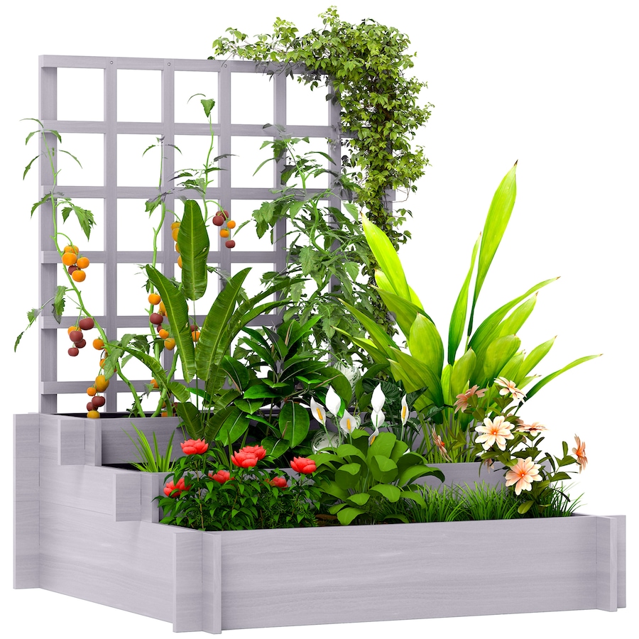 Image 988206.jpg, Product 988-206 / Price $89.99, Outsunny 3 Tier Raised Garden Bed with Trellis for Climbing Plants Grey from Outsunny on TSC.ca's Home & Garden department