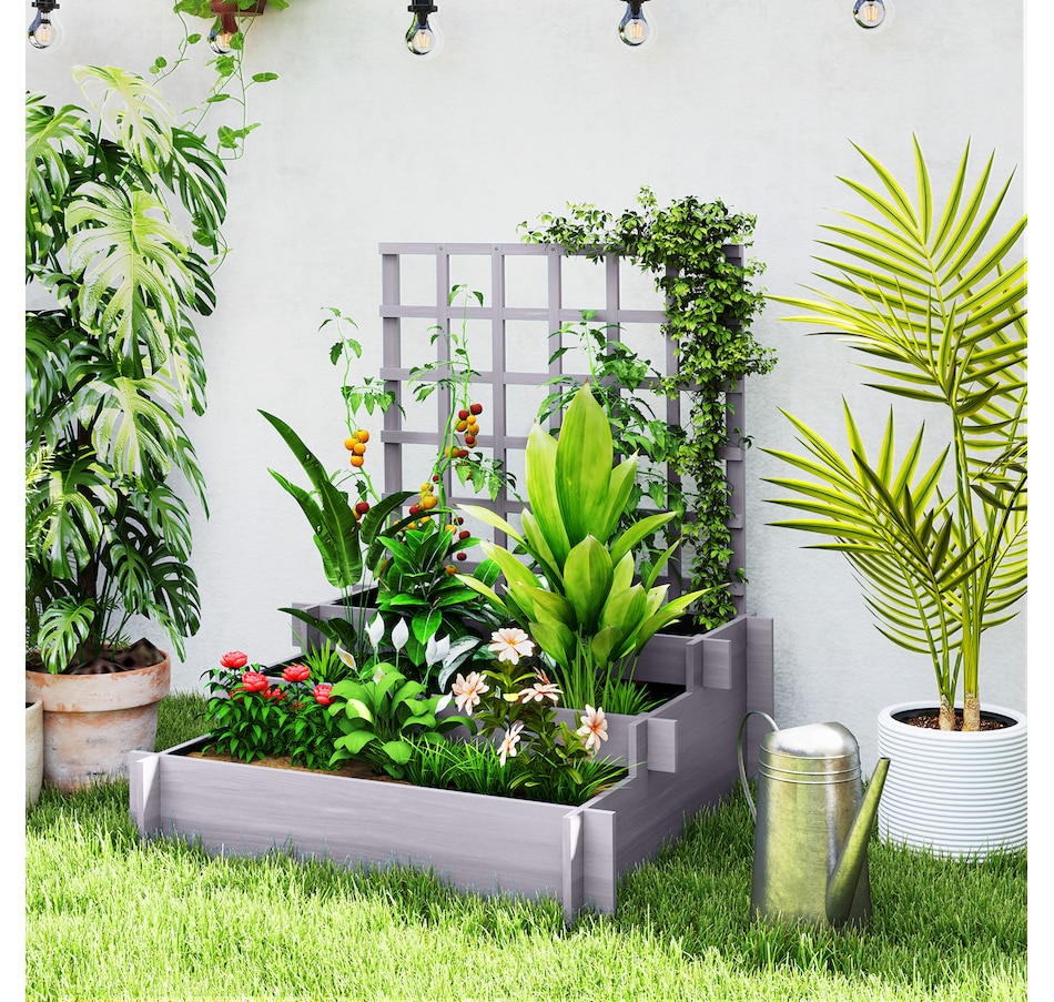 Image 988206_ALTMORE1.jpg, Product 988-206 / Price $94.99, Outsunny 3 Tier Raised Garden Bed with Trellis for Climbing Plants Grey from Outsunny on TSC.ca's Home & Garden department