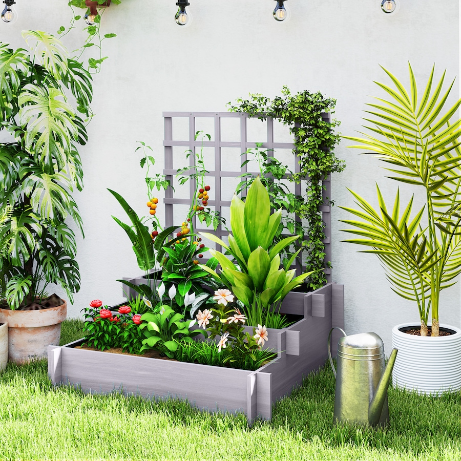 Image 988206_ALTMORE1.jpg, Product 988-206 / Price $89.99, Outsunny 3 Tier Raised Garden Bed with Trellis for Climbing Plants Grey from Outsunny on TSC.ca's Home & Garden department