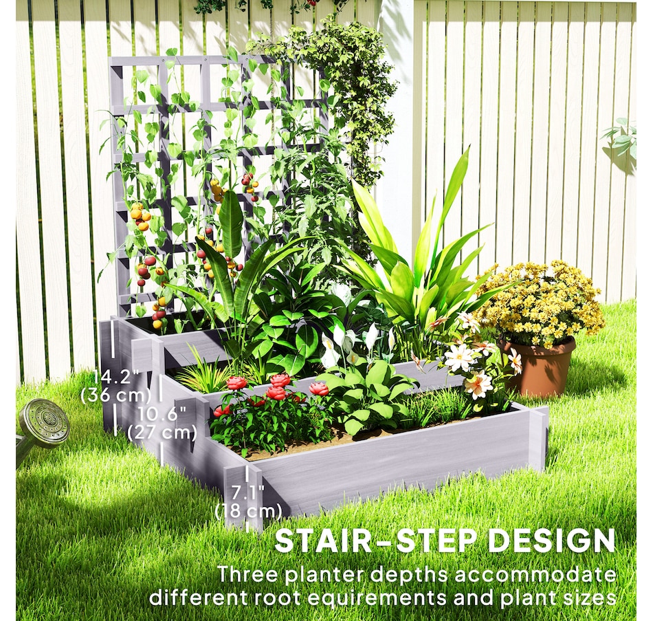 Image 988206_ALTMORE4.jpg, Product 988-206 / Price $94.99, Outsunny 3 Tier Raised Garden Bed with Trellis for Climbing Plants Grey from Outsunny on TSC.ca's Home & Garden department