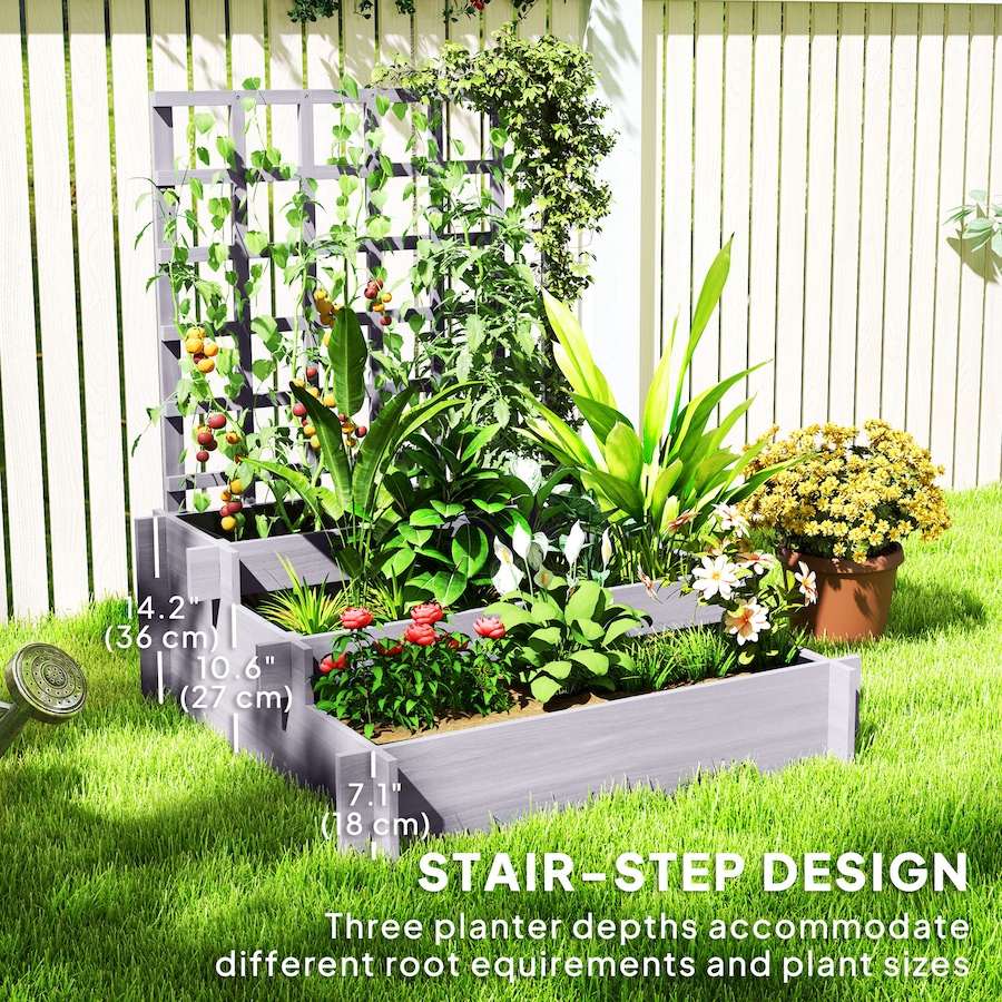 Image 988206_ALTMORE4.jpg, Product 988-206 / Price $89.99, Outsunny 3 Tier Raised Garden Bed with Trellis for Climbing Plants Grey from Outsunny on TSC.ca's Home & Garden department