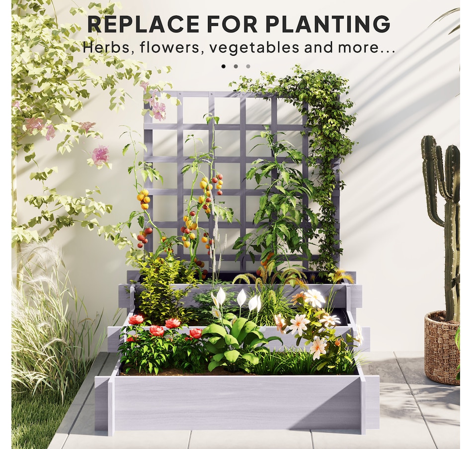 Image 988206_ALTMORE6.jpg, Product 988-206 / Price $94.99, Outsunny 3 Tier Raised Garden Bed with Trellis for Climbing Plants Grey from Outsunny on TSC.ca's Home & Garden department