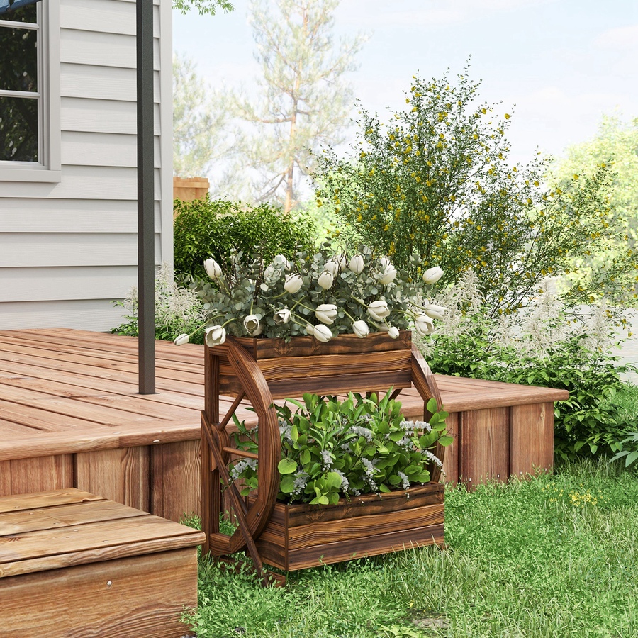 Image 988211_ALTMORE6.jpg, Product 988-211 / Price $73.48, Outsunny Wooden Wagon Planter Box, Decorative 2-Tier Raised Garden Bed from Outsunny on TSC.ca's Home & Garden department