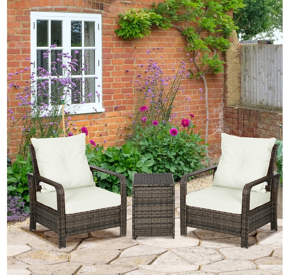 Image 988238_ALTMORE1.jpg, Product 988-238 / Price $269.99, Outsunny Patio Bistro Set PE Rattan Garden Sofa Set 3 Pieces Beige from Outsunny on TSC.ca's Home & Garden department