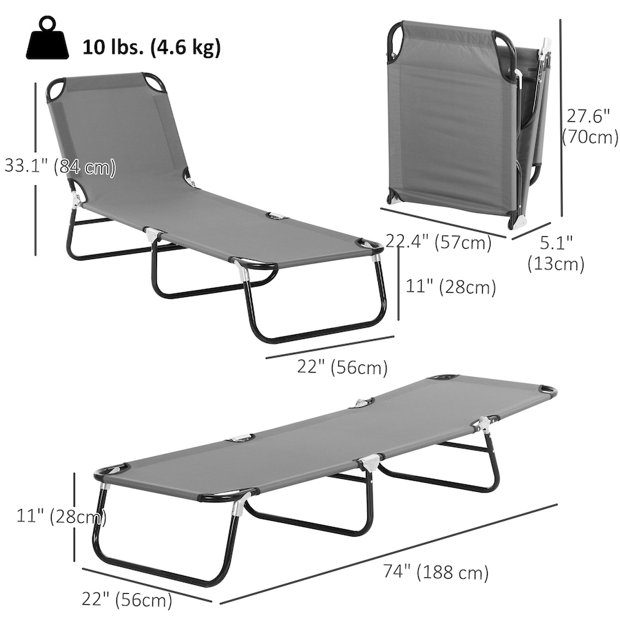 Image 988241_ALTMORE2.jpg, Product 988-241 / Price $72.99, Outsunny Folding Lounge Chair, 5 Position Sun Tanning Chair, Grey from Outsunny on TSC.ca's Home & Garden department