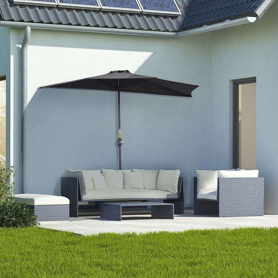 Image 988248_ALTMORE1.jpg, Product 988-248 / Price $59.99, Outsunny 9ft Half Round Umbrella, Outdoor Balcony Parasol, Black from Outsunny on TSC.ca's Home & Garden department