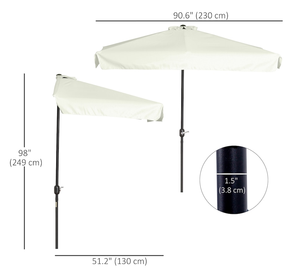Image 988252_ALTMORE2.jpg, Product 988-252 / Price $69.99, Outsunny 7.5ft Half Umbrella Patio Parasol Sun Shade, Crank Handle, Cream from Outsunny on TSC.ca's Home & Garden department