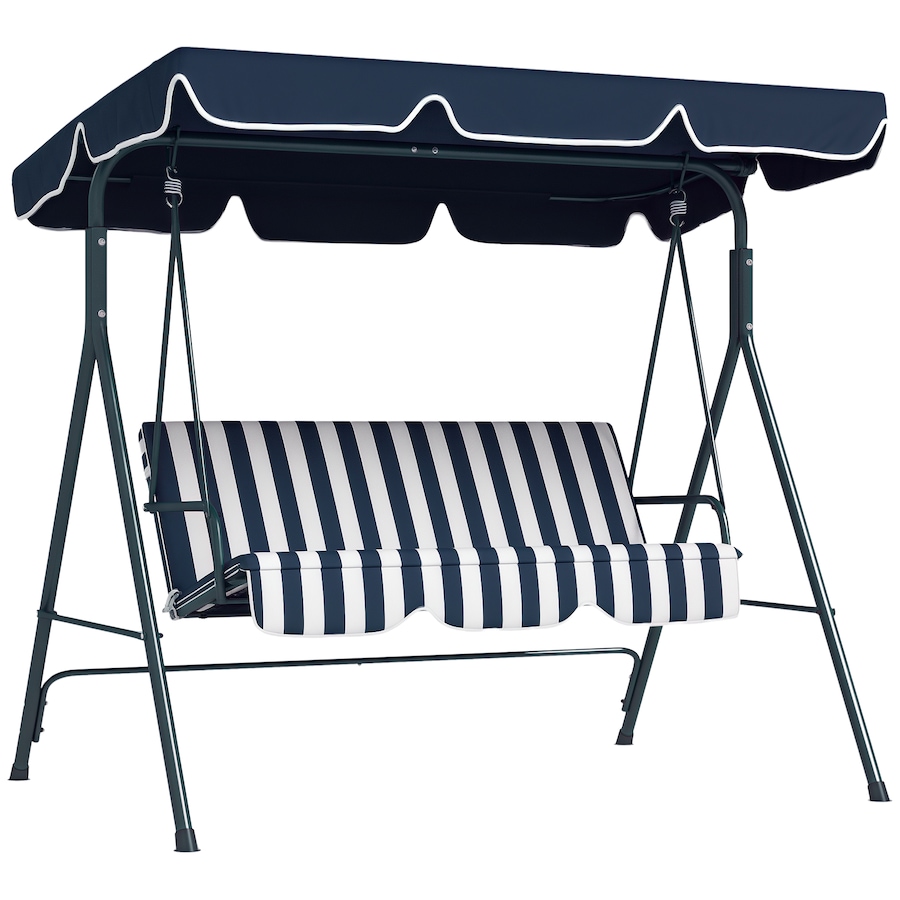 Image 988256.png, Product 988-256 / Price $149.99, Outsunny 3-Seat Patio Swing Chair with Adjustable Canopy Blue and White from Outsunny on TSC.ca's Home & Garden department