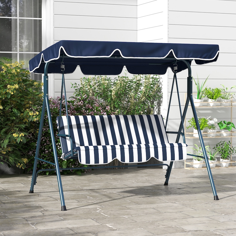 Image 988256_ALTMORE1.jpg, Product 988-256 / Price $149.99, Outsunny 3-Seat Patio Swing Chair with Adjustable Canopy Blue and White from Outsunny on TSC.ca's Home & Garden department