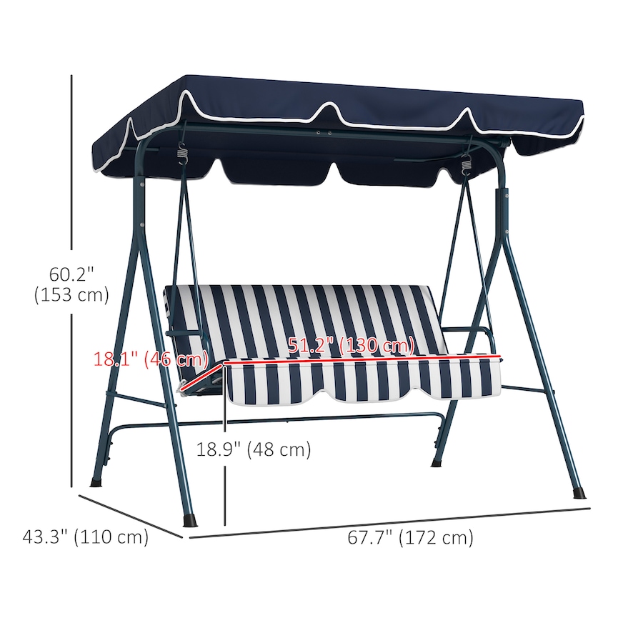 Image 988256_ALTMORE2.jpg, Product 988-256 / Price $149.99, Outsunny 3-Seat Patio Swing Chair with Adjustable Canopy Blue and White from Outsunny on TSC.ca's Home & Garden department