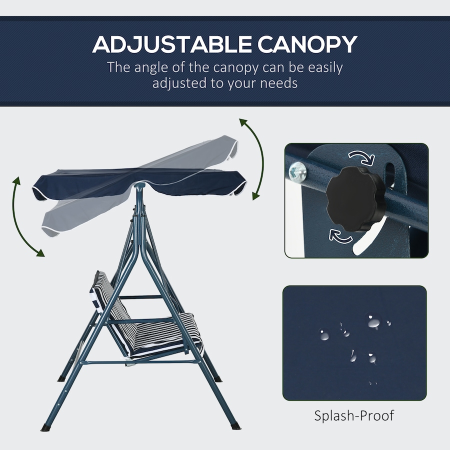 Image 988256_ALTMORE3.jpg, Product 988-256 / Price $149.99, Outsunny 3-Seat Patio Swing Chair with Adjustable Canopy Blue and White from Outsunny on TSC.ca's Home & Garden department