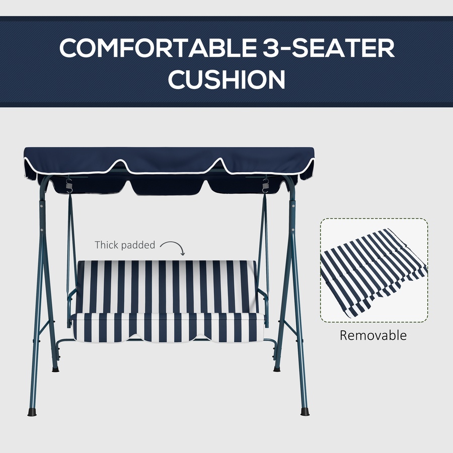 Image 988256_ALTMORE6.jpg, Product 988-256 / Price $149.99, Outsunny 3-Seat Patio Swing Chair with Adjustable Canopy Blue and White from Outsunny on TSC.ca's Home & Garden department