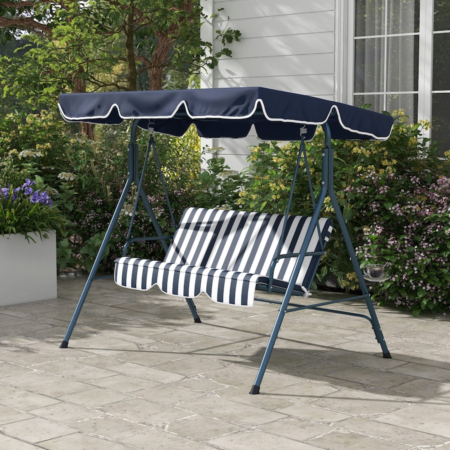 Image 988256_ALTMORE7.jpg, Product 988-256 / Price $149.99, Outsunny 3-Seat Patio Swing Chair with Adjustable Canopy Blue and White from Outsunny on TSC.ca's Home & Garden department