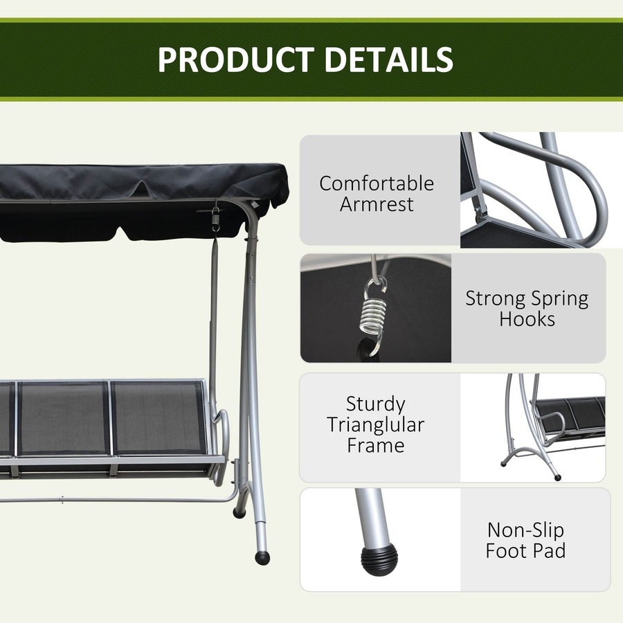 Image 988278_ALTMORE5.jpg, Product 988-278 / Price $249.00, Outsunny 3 Person Patio Swing Bench Seats with Adjustable Canopy from Outsunny on TSC.ca's Home & Garden department
