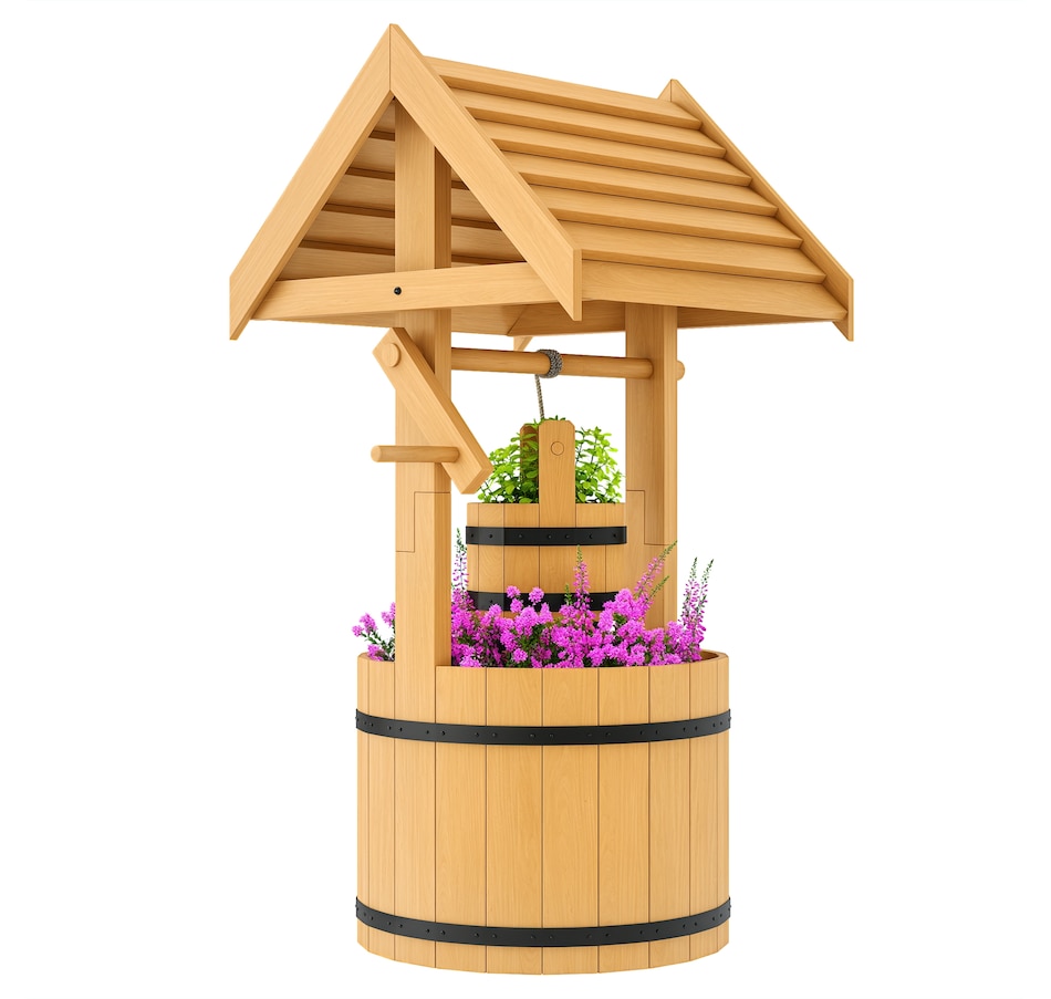 Image 988282.jpg, Product 988-282 / Price $109.99, Outsunny Wishing Well Outdoor Wooden Planter with Hanging Bucket, Orange from Outsunny on TSC.ca's Home & Garden department