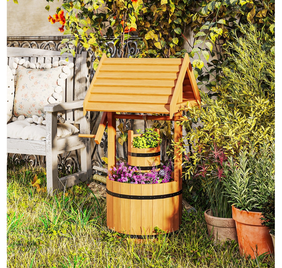 Image 988282_ALTMORE1.jpg, Product 988-282 / Price $109.99, Outsunny Wishing Well Outdoor Wooden Planter with Hanging Bucket, Orange from Outsunny on TSC.ca's Home & Garden department