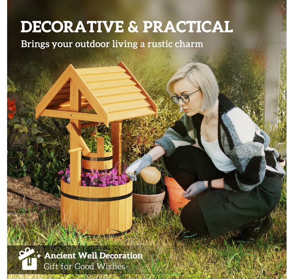 Image 988282_ALTMORE3.jpg, Product 988-282 / Price $109.99, Outsunny Wishing Well Outdoor Wooden Planter with Hanging Bucket, Orange from Outsunny on TSC.ca's Home & Garden department