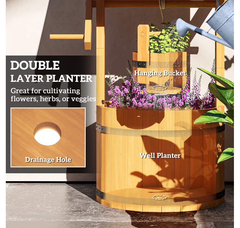 Image 988282_ALTMORE4.jpg, Product 988-282 / Price $109.99, Outsunny Wishing Well Outdoor Wooden Planter with Hanging Bucket, Orange from Outsunny on TSC.ca's Home & Garden department