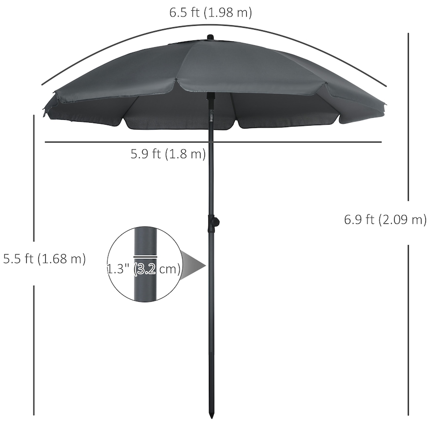 Image 988291_ALTMORE2.jpg, Product 988-291 / Price $49.99, Outsunny 6ft Outdoor Beach Umbrella w/ Tiltable UV50+ Canopy, Dark Grey from Outsunny on TSC.ca's Home & Garden department