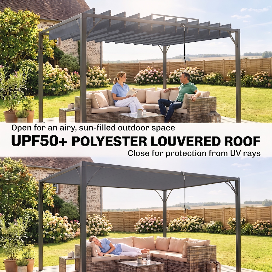 Image 988297_ALTMORE10.jpg, Product 988-297 / Price $579.99, Outsunny 12.8' x 9.7' Outdoor Louvered Pergola with Retractable Roof, Grey from Outsunny on TSC.ca's Home & Garden department