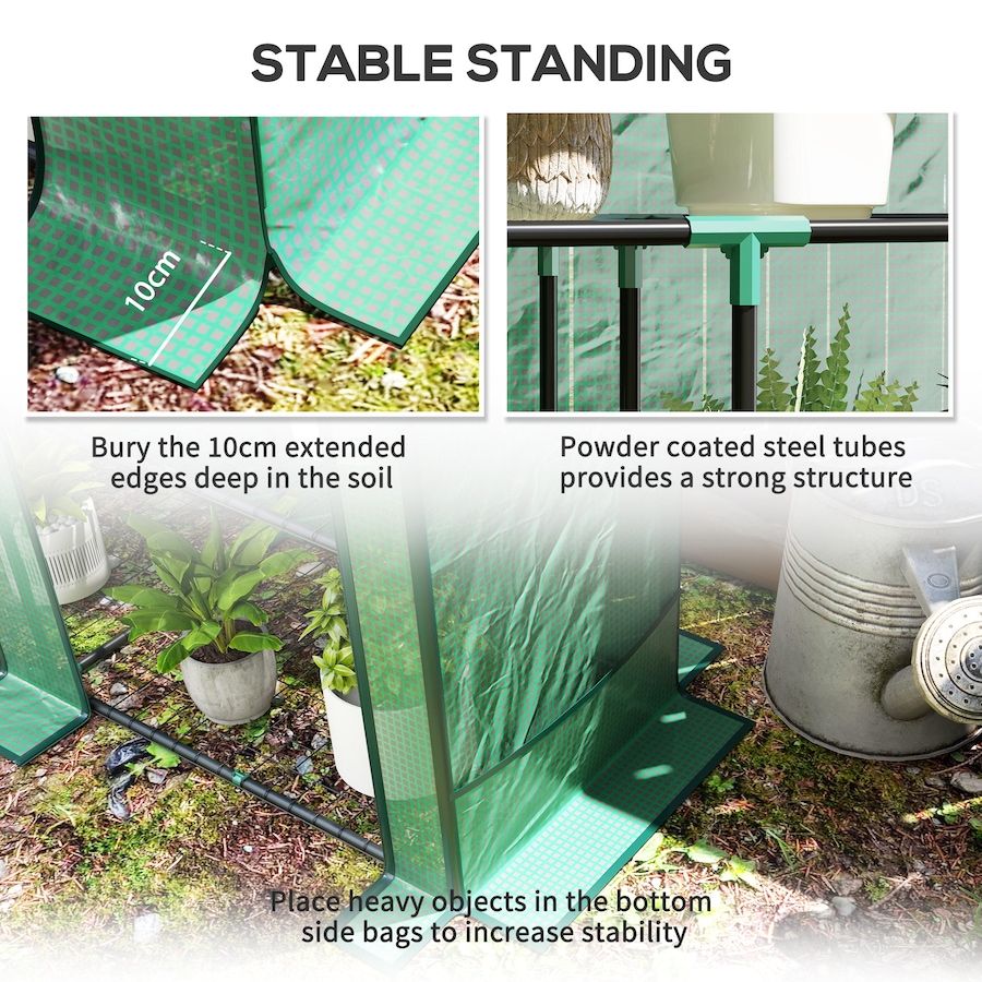 Image 988301_ALTMORE6.jpg, Product 988-301 / Price $64.99, Outsunny Lean-to Mini Greenhouse with 3 Tier Shelves, Roll-Up Doors, Green from Outsunny on TSC.ca's Home & Garden department