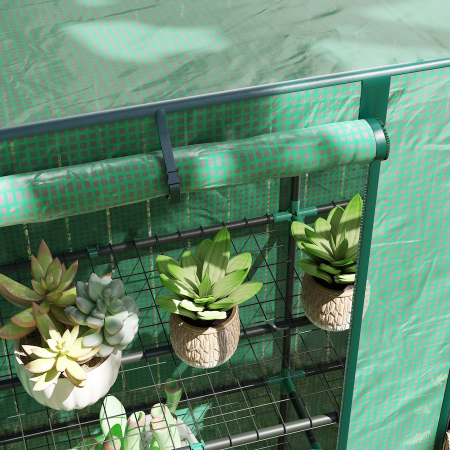 Image 988301_ALTMORE7.jpg, Product 988-301 / Price $64.99, Outsunny Lean-to Mini Greenhouse with 3 Tier Shelves, Roll-Up Doors, Green from Outsunny on TSC.ca's Home & Garden department