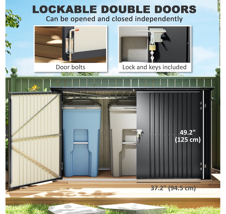 Image 988303_ALTMORE5.jpg, Product 988-303 / Price $469.99, Outsunny 7.6 x 3.4ft Garbage Bin Shed with Lockable Doors and Openable Lid from Outsunny on TSC.ca's Home & Garden department