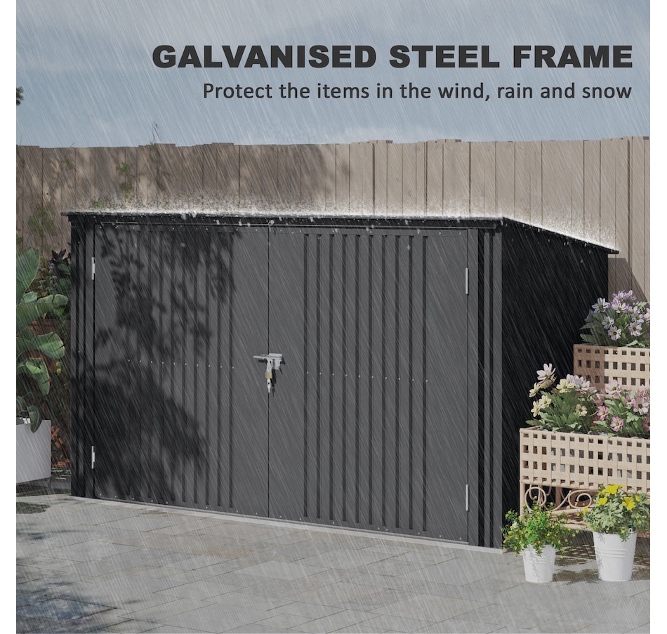 Image 988303_ALTMORE6.jpg, Product 988-303 / Price $469.99, Outsunny 7.6 x 3.4ft Garbage Bin Shed with Lockable Doors and Openable Lid from Outsunny on TSC.ca's Home & Garden department