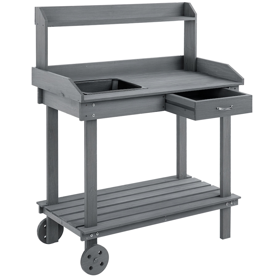 Image 988315.jpg, Product 988-315 / Price $125.99, Outsunny 36" Wooden Potting Bench Work Table with 2 Removable Wheels Gray from Outsunny on TSC.ca's Home & Garden department