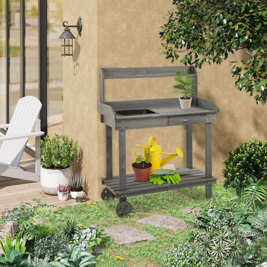 Image 988315_ALTMORE1.jpg, Product 988-315 / Price $125.99, Outsunny 36" Wooden Potting Bench Work Table with 2 Removable Wheels Gray from Outsunny on TSC.ca's Home & Garden department