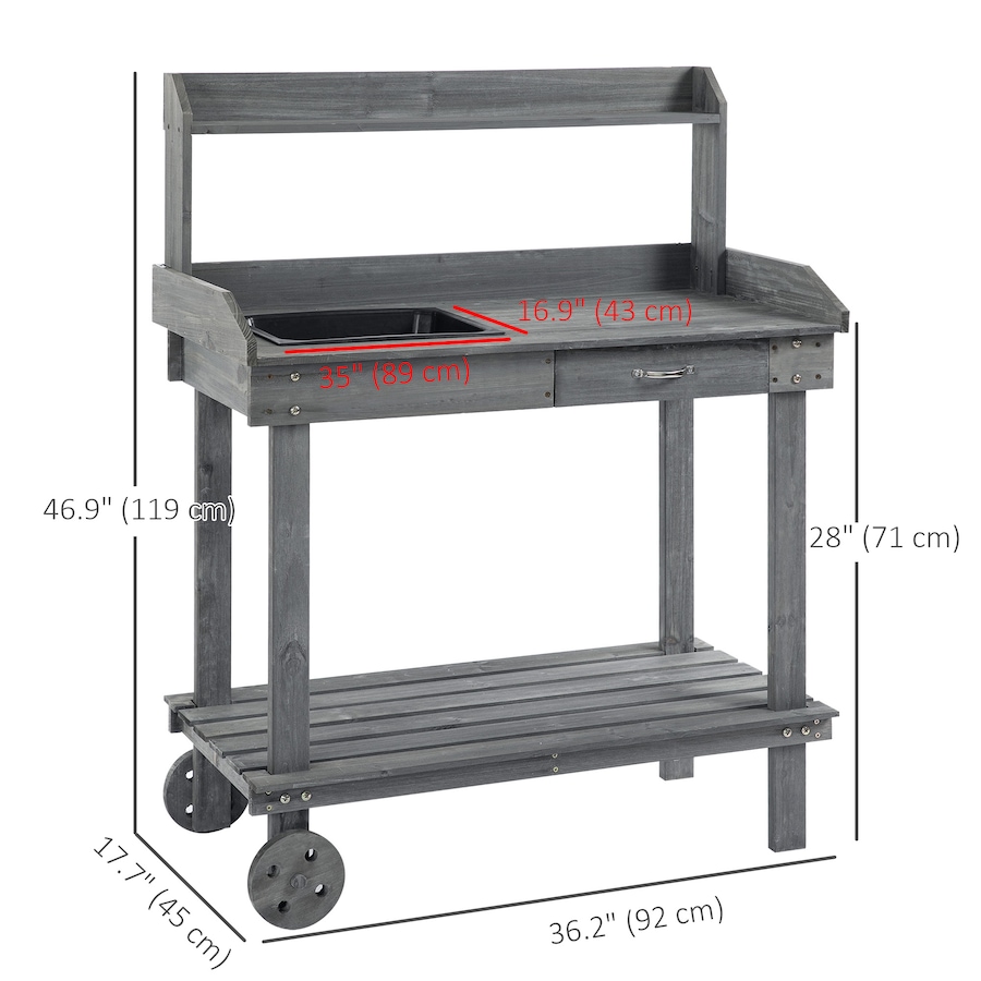 Image 988315_ALTMORE2.jpg, Product 988-315 / Price $125.99, Outsunny 36" Wooden Potting Bench Work Table with 2 Removable Wheels Gray from Outsunny on TSC.ca's Home & Garden department