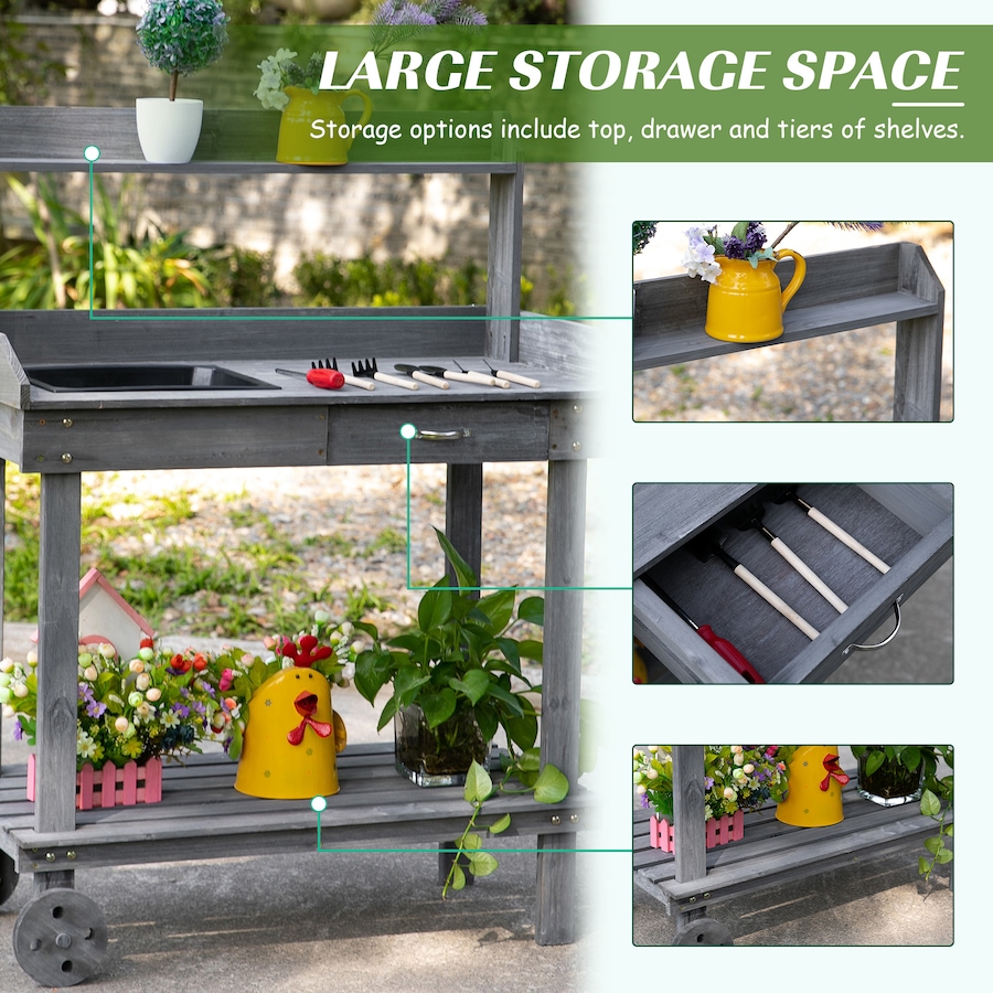Image 988315_ALTMORE3.jpg, Product 988-315 / Price $125.99, Outsunny 36" Wooden Potting Bench Work Table with 2 Removable Wheels Gray from Outsunny on TSC.ca's Home & Garden department