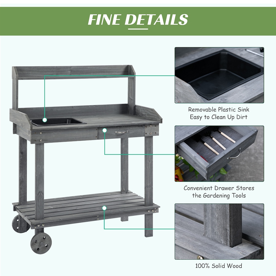 Image 988315_ALTMORE4.jpg, Product 988-315 / Price $125.99, Outsunny 36" Wooden Potting Bench Work Table with 2 Removable Wheels Gray from Outsunny on TSC.ca's Home & Garden department
