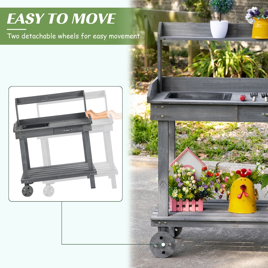 Image 988315_ALTMORE5.jpg, Product 988-315 / Price $125.99, Outsunny 36" Wooden Potting Bench Work Table with 2 Removable Wheels Gray from Outsunny on TSC.ca's Home & Garden department