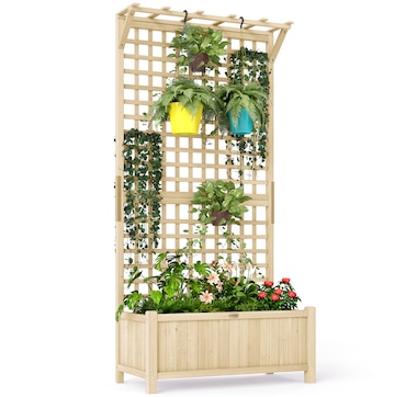 Outsunny Wood Planter with Trellis Privacy Screen Narural Wood