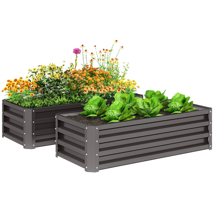 Image 988319.jpg, Product 988-319 / Price $79.99, Outsunny Raised Garden Beds Set of 2, Galvanized Planter Box, Dark Grey from Outsunny on TSC.ca's Home & Garden department