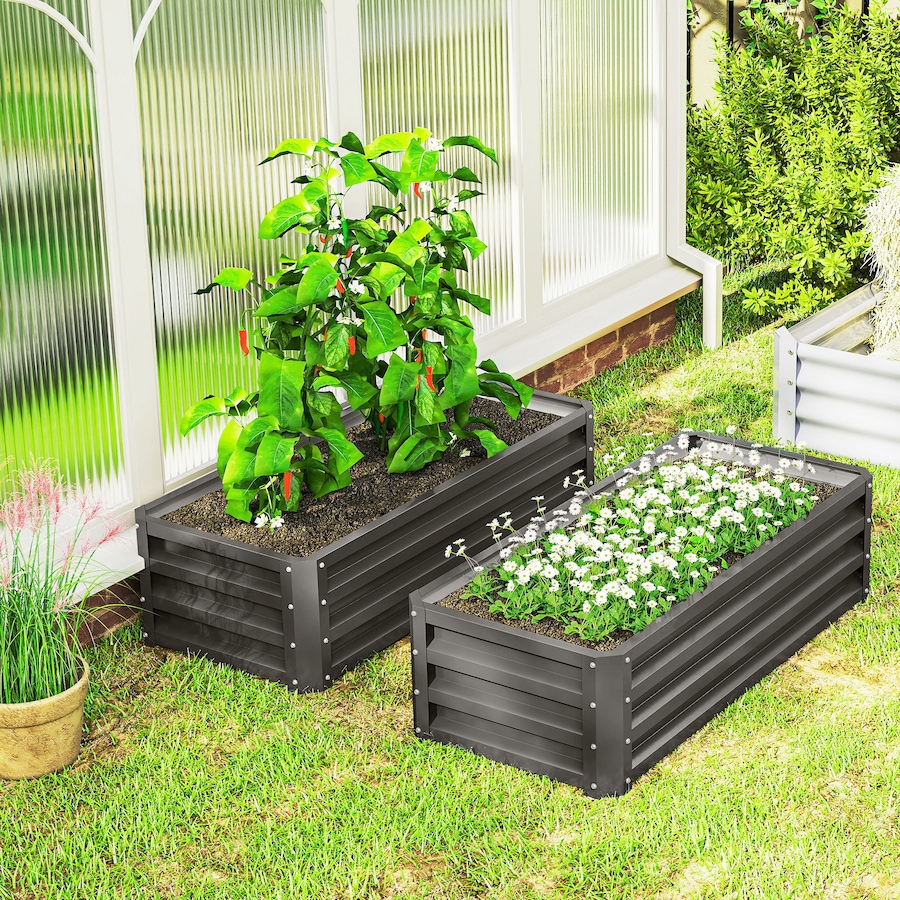 Image 988319_ALTMORE8.jpg, Product 988-319 / Price $79.99, Outsunny Raised Garden Beds Set of 2, Galvanized Planter Box, Dark Grey from Outsunny on TSC.ca's Home & Garden department