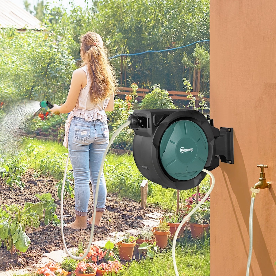Image 988320_ALTMORE1.jpg, Product 988-320 / Price $106.99, Outsunny Retractable Hose Reel, 1/2 in x 65ft Garden Hose Reel, Blue from Outsunny on TSC.ca's Home & Garden department