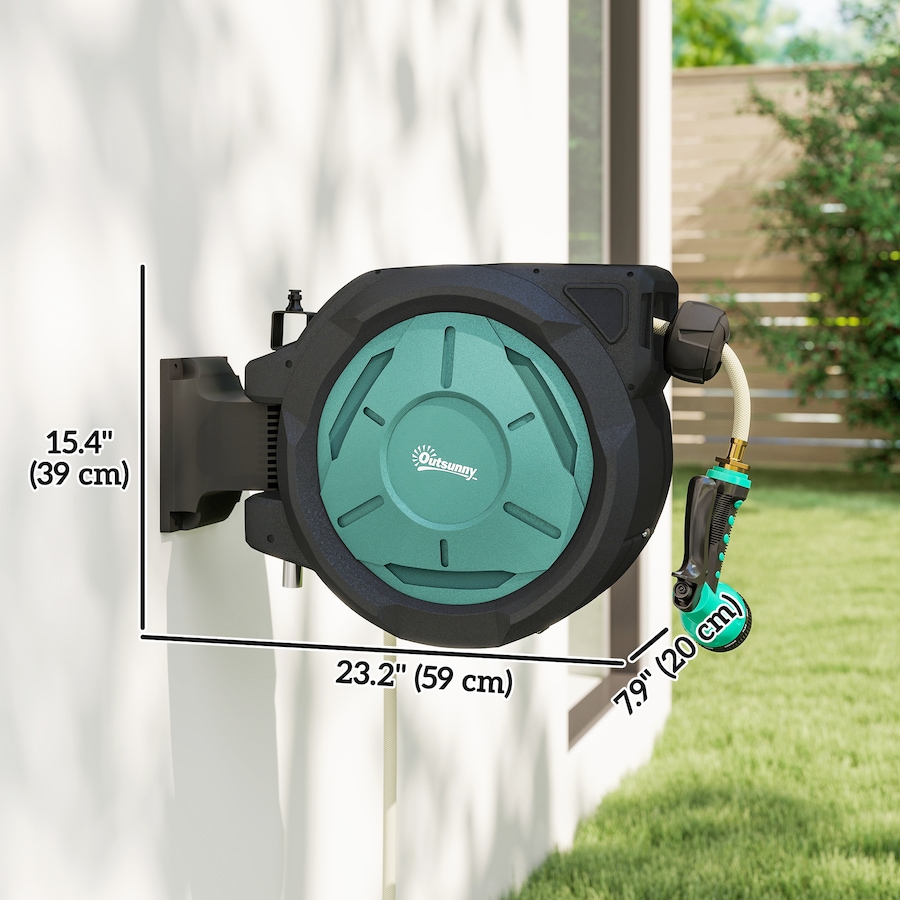 Image 988320_ALTMORE2.jpg, Product 988-320 / Price $106.99, Outsunny Retractable Hose Reel, 1/2 in x 65ft Garden Hose Reel, Blue from Outsunny on TSC.ca's Home & Garden department