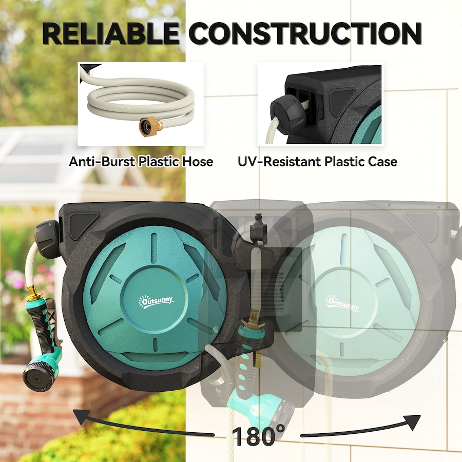 Image 988320_ALTMORE4.jpg, Product 988-320 / Price $106.99, Outsunny Retractable Hose Reel, 1/2 in x 65ft Garden Hose Reel, Blue from Outsunny on TSC.ca's Home & Garden department