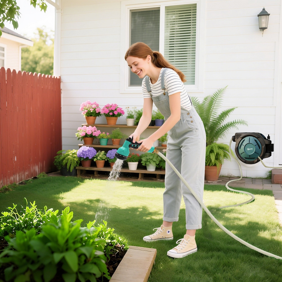 Image 988320_ALTMORE7.jpg, Product 988-320 / Price $106.99, Outsunny Retractable Hose Reel, 1/2 in x 65ft Garden Hose Reel, Blue from Outsunny on TSC.ca's Home & Garden department