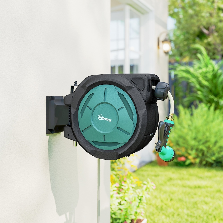 Image 988320_ALTMORE8.jpg, Product 988-320 / Price $106.99, Outsunny Retractable Hose Reel, 1/2 in x 65ft Garden Hose Reel, Blue from Outsunny on TSC.ca's Home & Garden department