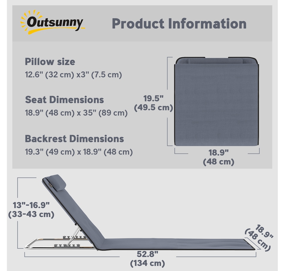 Image 988336_ALTMORE10.jpg, Product 988-336 / Price $42.99, Outsunny 2 Pcs Folding Beach Lounge Chair w/ Pillow, Grey from Outsunny on TSC.ca's Health & Fitness department