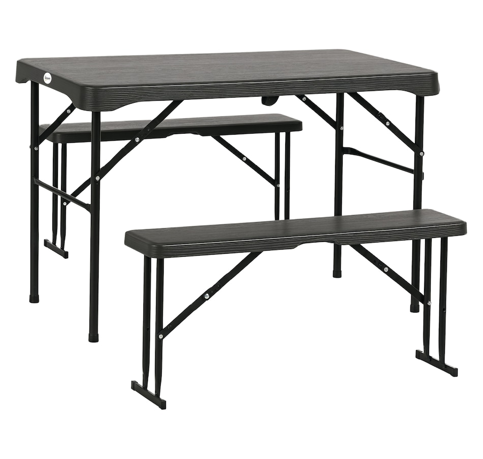 Image 988337.jpg, Product 988-337 / Price $144.99, Outsunny HDPE Picnic Table Set w/ Beer Table & 2 Benches for 4, Dark Grey from Outsunny on TSC.ca's Health & Fitness department